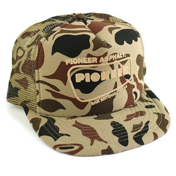 90s PIONEER ASPHALT, ロゴ 発泡プリント 迷彩柄 メッシュキャップ