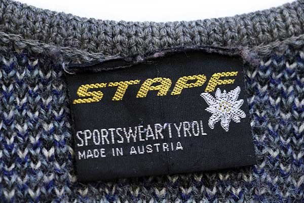 オーストリア製 STAPF 鹿柄 アート ノーカラー チロリアン ウール