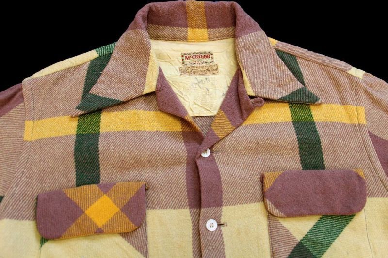 50s USA製 McGREGORマクレガー チェック ウール オープンカラーシャツ