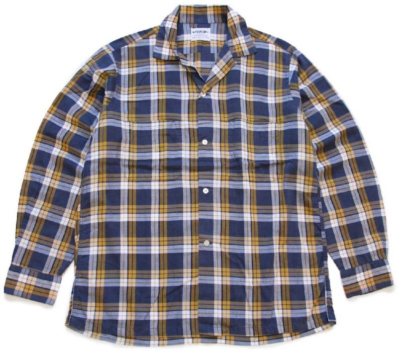 60s USA製 ARROW チェック コットン オープンカラーシャツ M