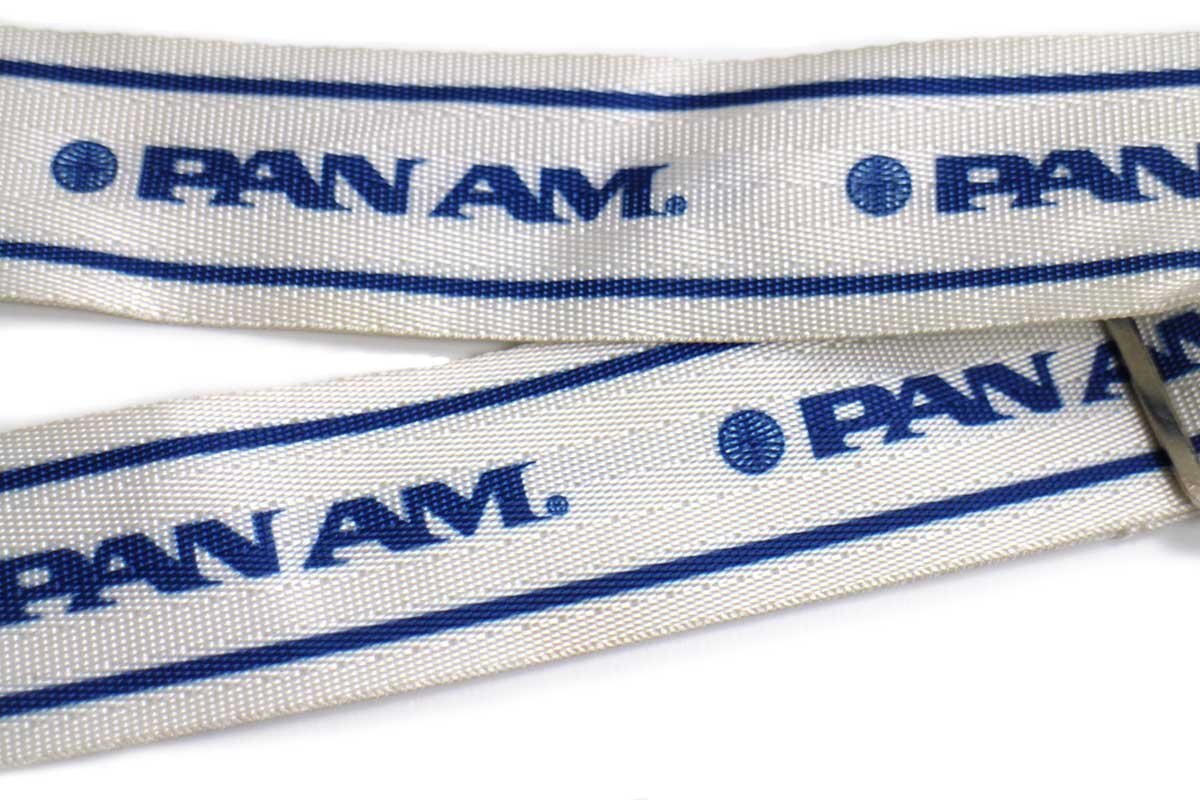 USA製 PAN AM ロゴ AMSAFE シートベルト型 バックル ベルト 白×青