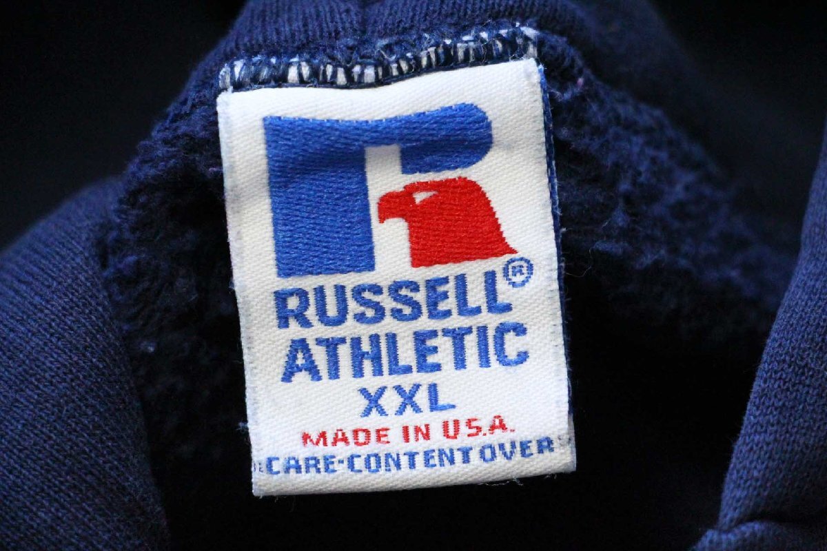 90s USA製 RUSSELLラッセル 無地 スウェット ジップパーカー 紺 XXL