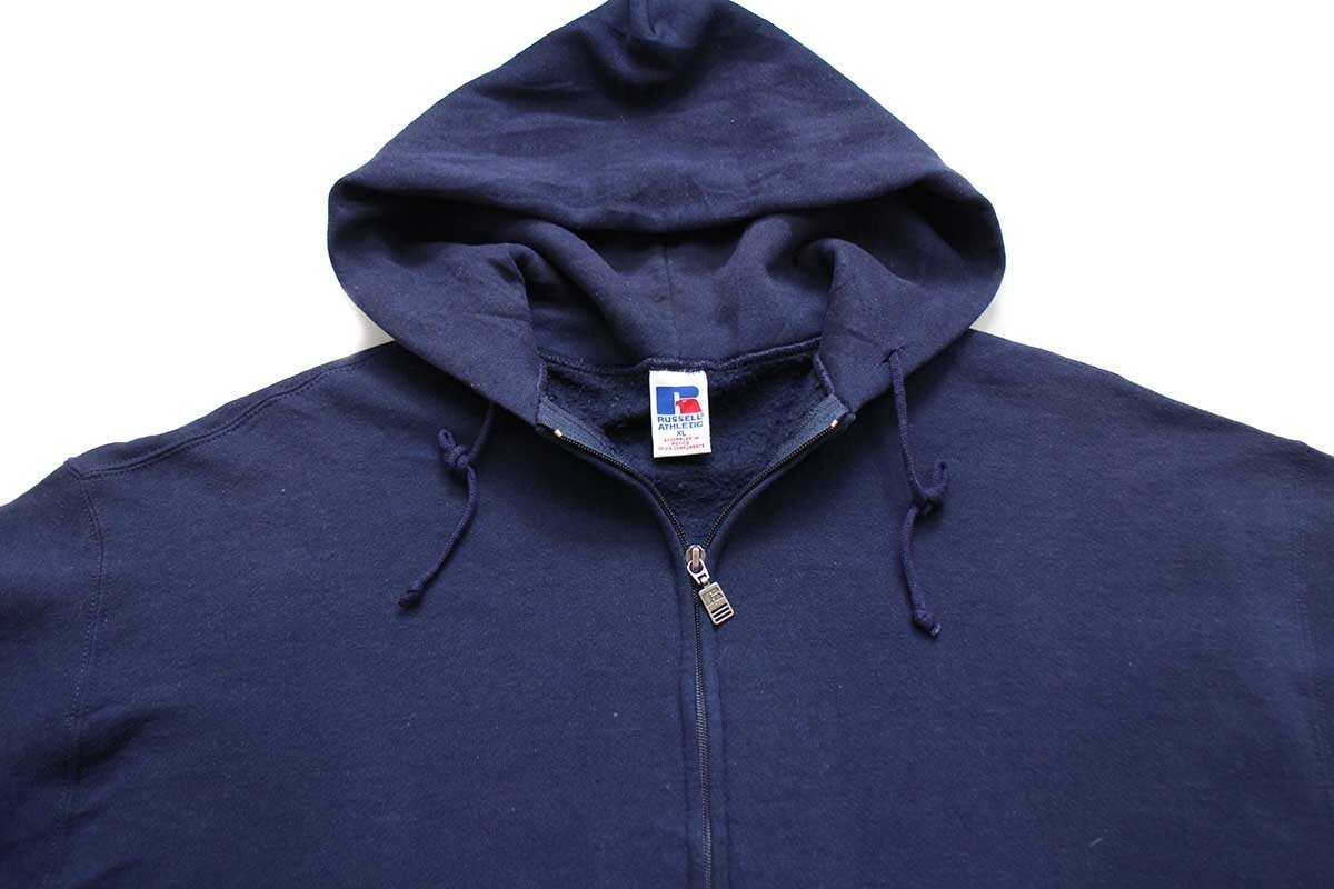 90s メキシコ製 RUSSELLラッセル 無地 スウェット ジップパーカー 紺