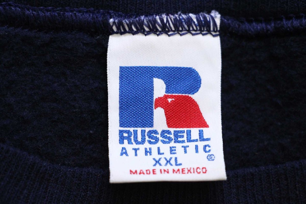 90s メキシコ製 RUSSELLラッセル 無地 前V スウェット 紺 XXL☆特大