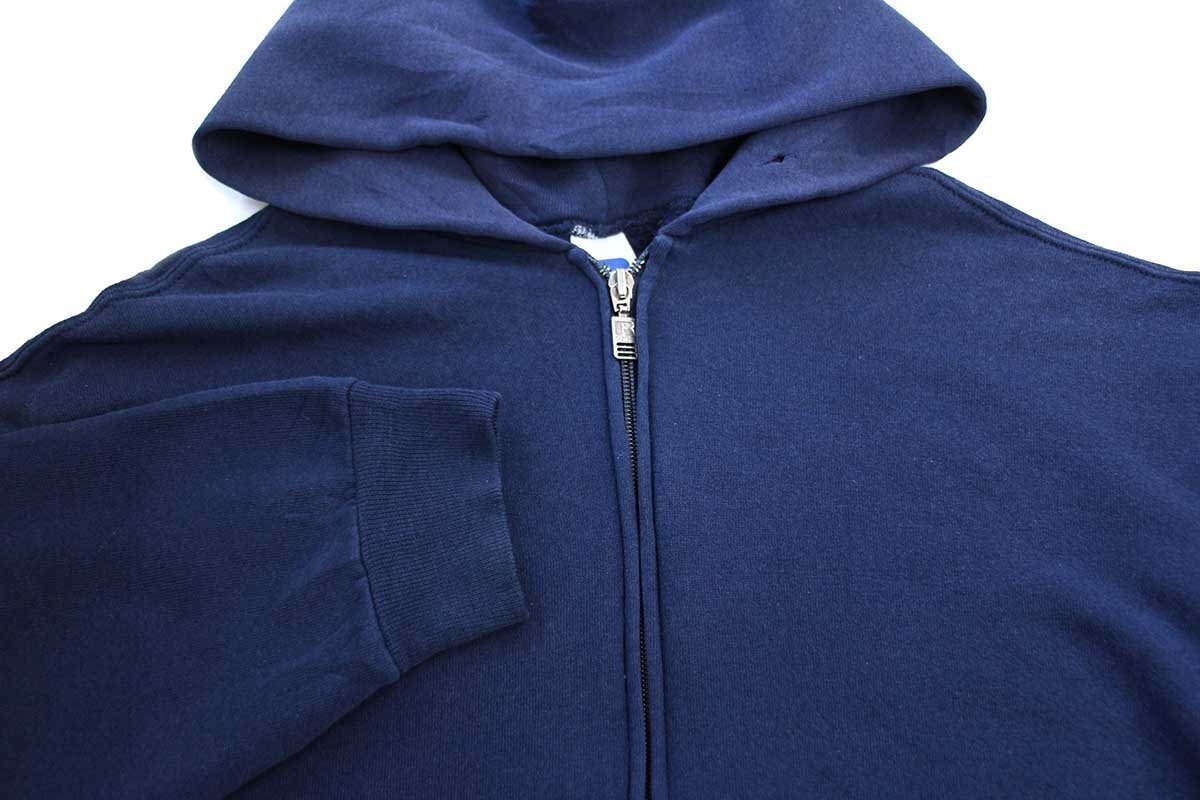 90s メキシコ製 RUSSELLラッセル 無地 スウェット ジップパーカー 紺