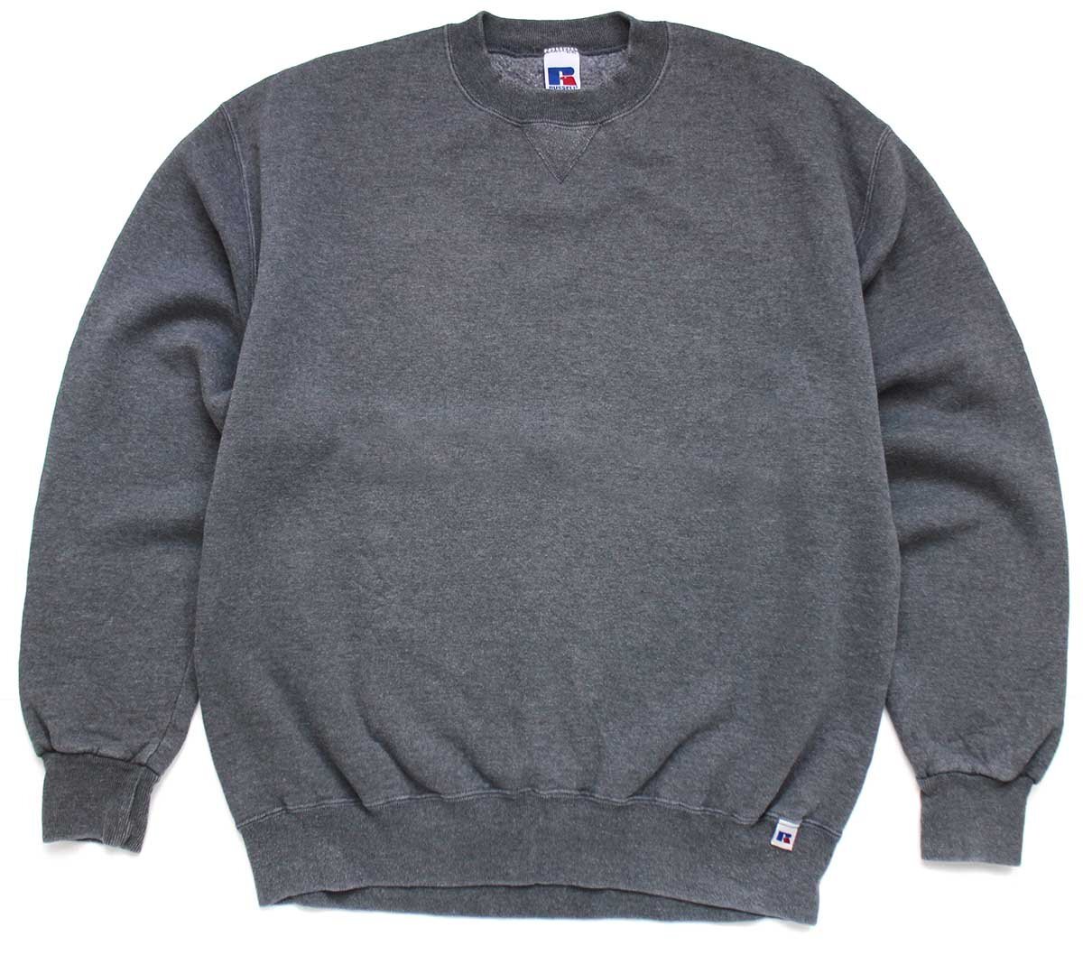 90s USA製 RUSSELLラッセル 無地 前V スウェット 杢チャコールグレー L
