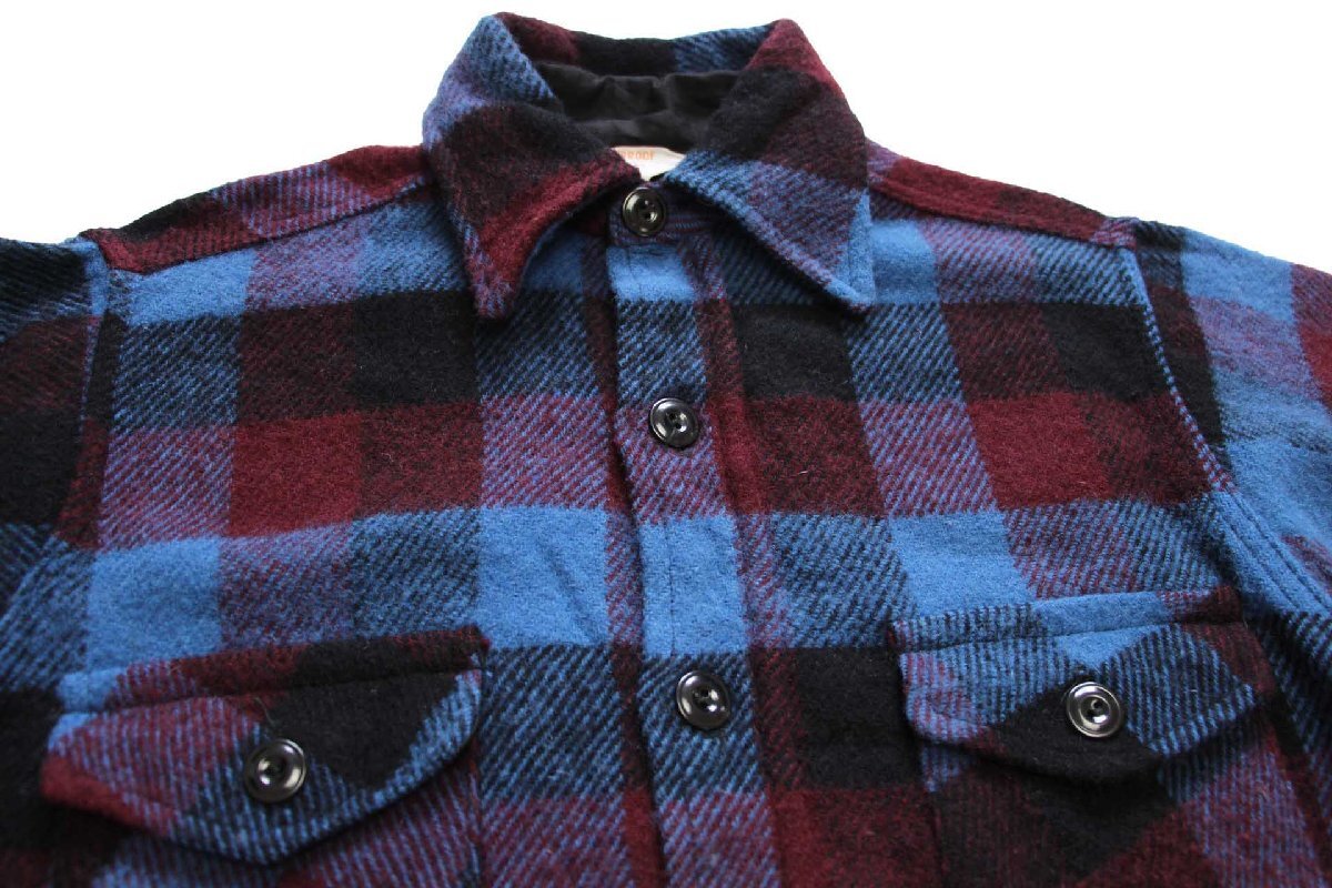 70s FROSTPROOF ブロックチェック ウールシャツ 青×黒×ワインレッド