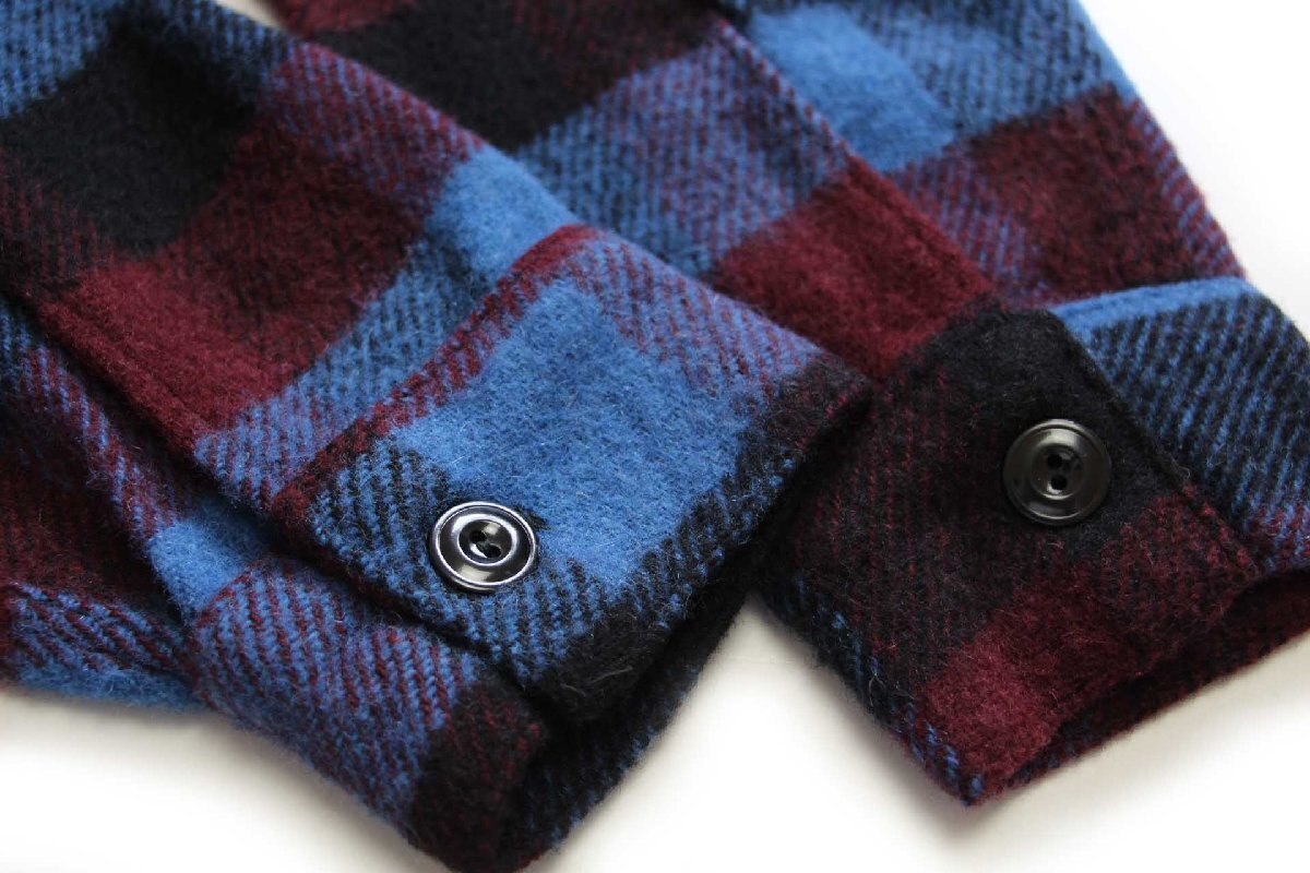 70s FROSTPROOF ブロックチェック ウールシャツ 青×黒×ワインレッド