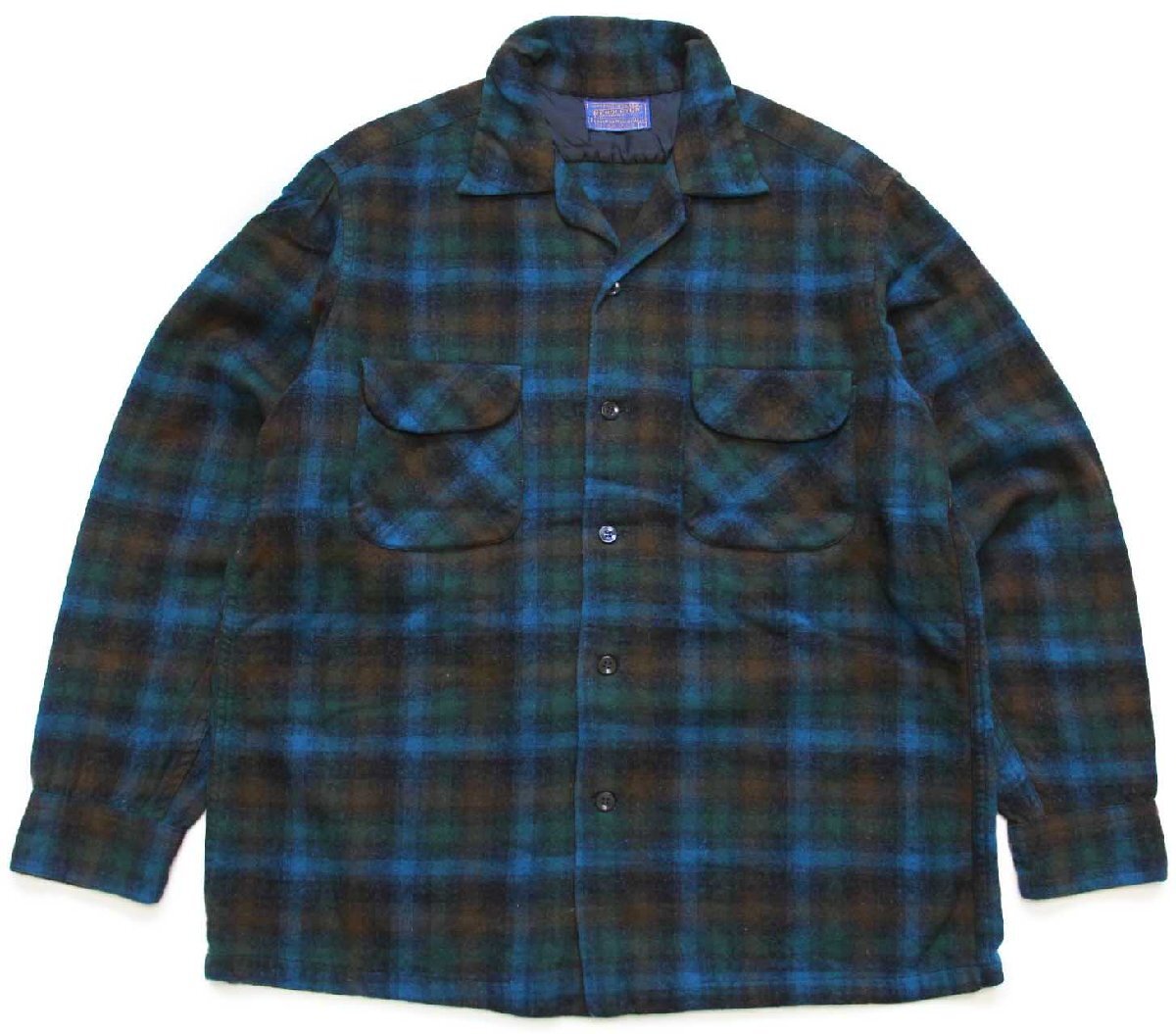 60s PENDLETONペンドルトン オンブレチェック オープンカラー ウール