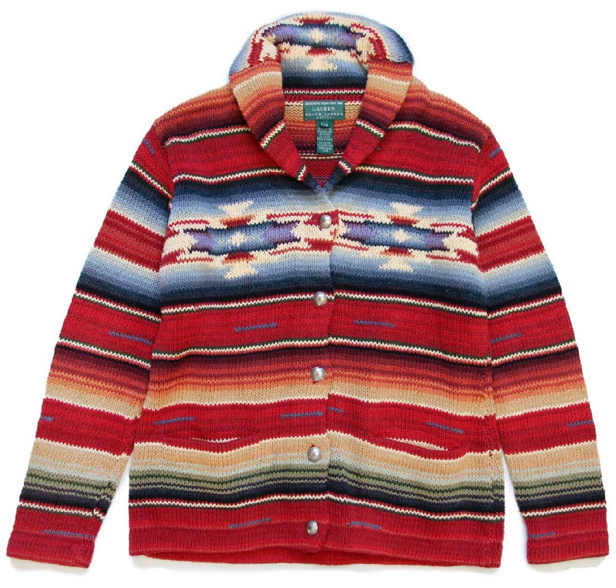 00s LAUREN ラルフローレン ネイティブ柄 ショールカラー コンチョ