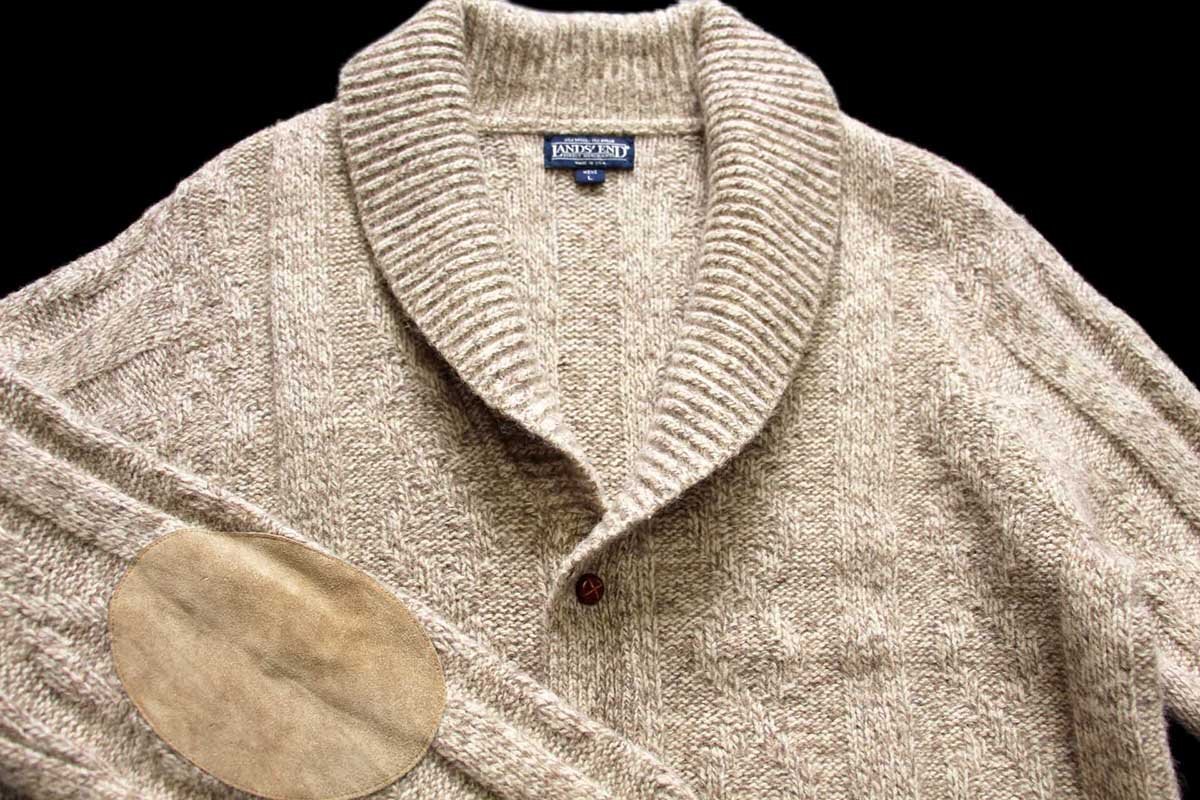 90s USA製 LANDS'ENDランズエンド ショールカラー エルボーパッチ