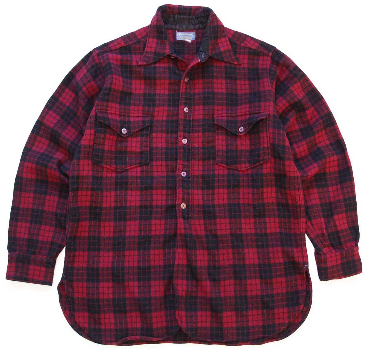 40s PENDLETONペンドルトン チェック ウールシャツ 濃赤×黒