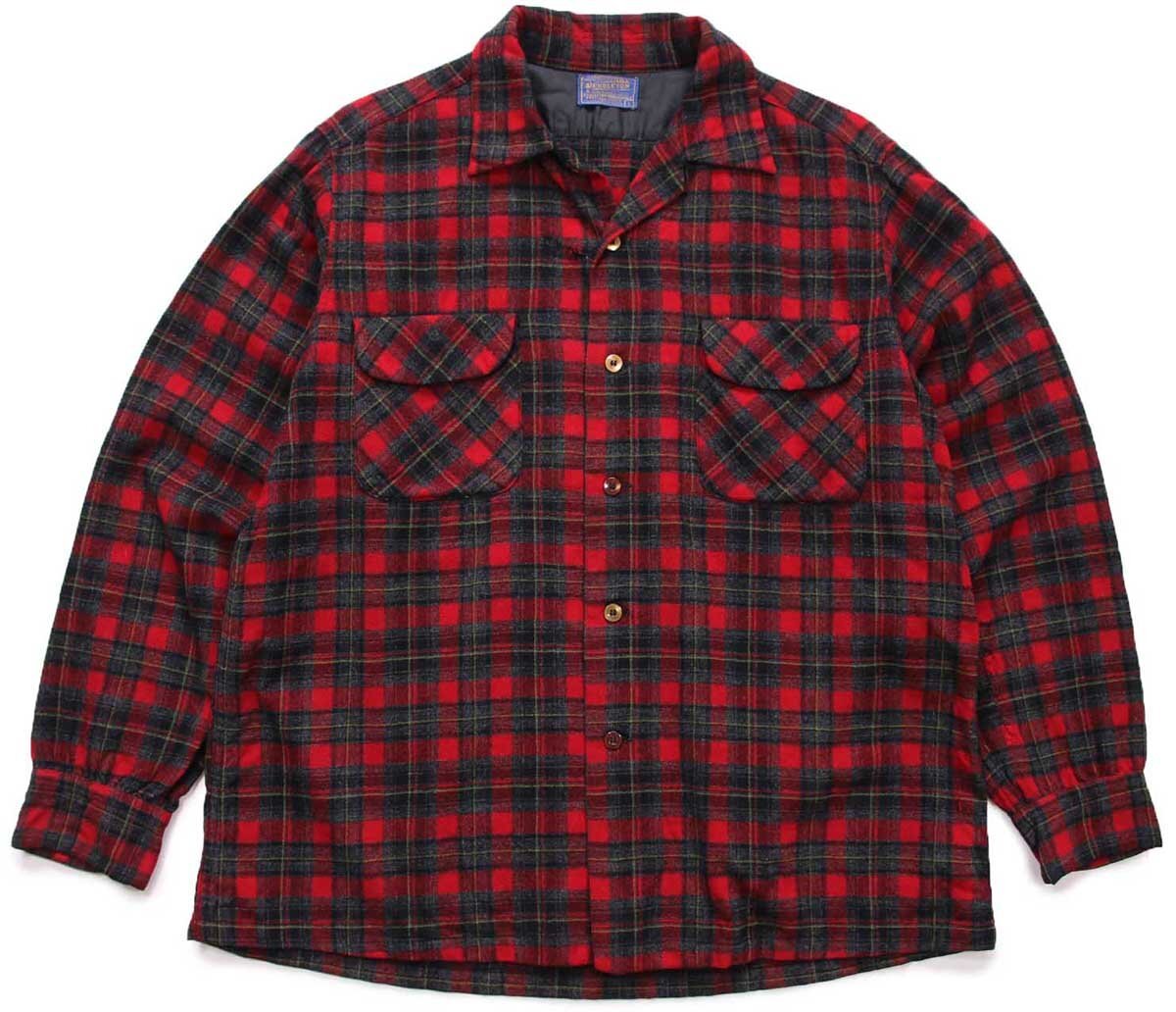 60s PENDLETONペンドルトン チェック オープンカラー ウールシャツ