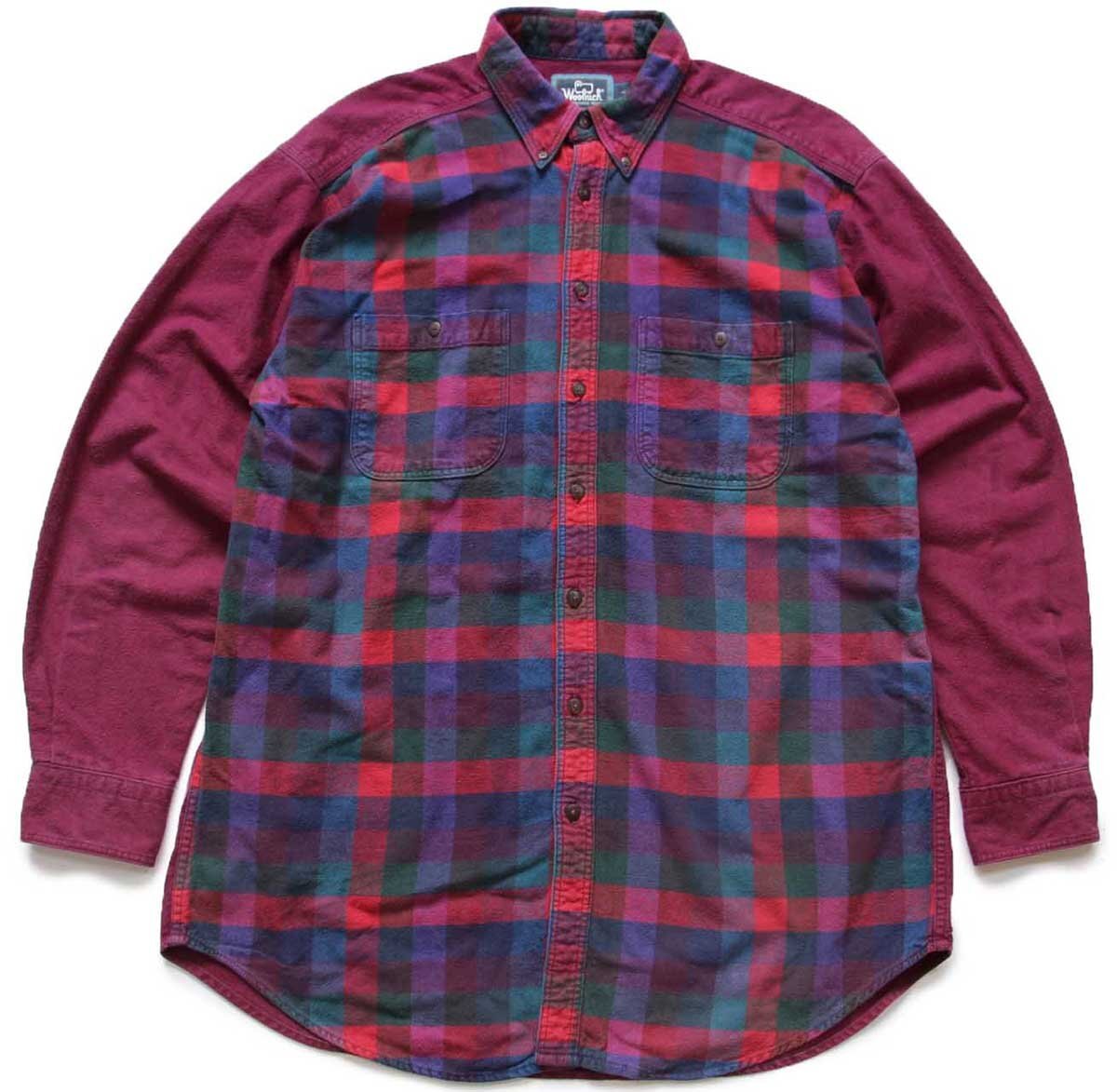90s USA製 Woolrichウールリッチ ブロックチェック 切り替え ボタン