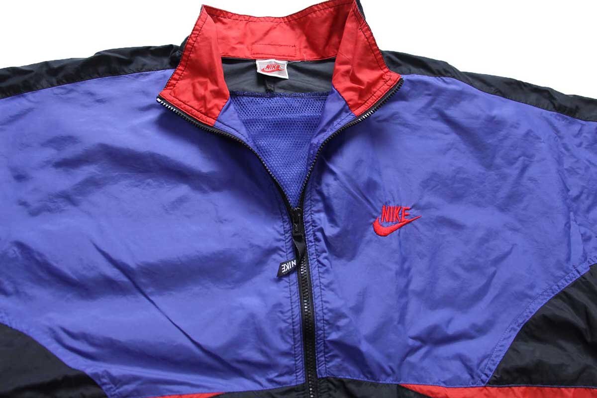 90s NIKEナイキ ロゴ刺繍 マルチカラー 切り替え ナイロンジャケット