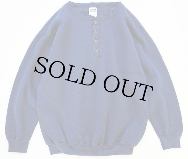 90s TULTEX 無地 ヘンリーネック スウェット 紺 L☆ブランク