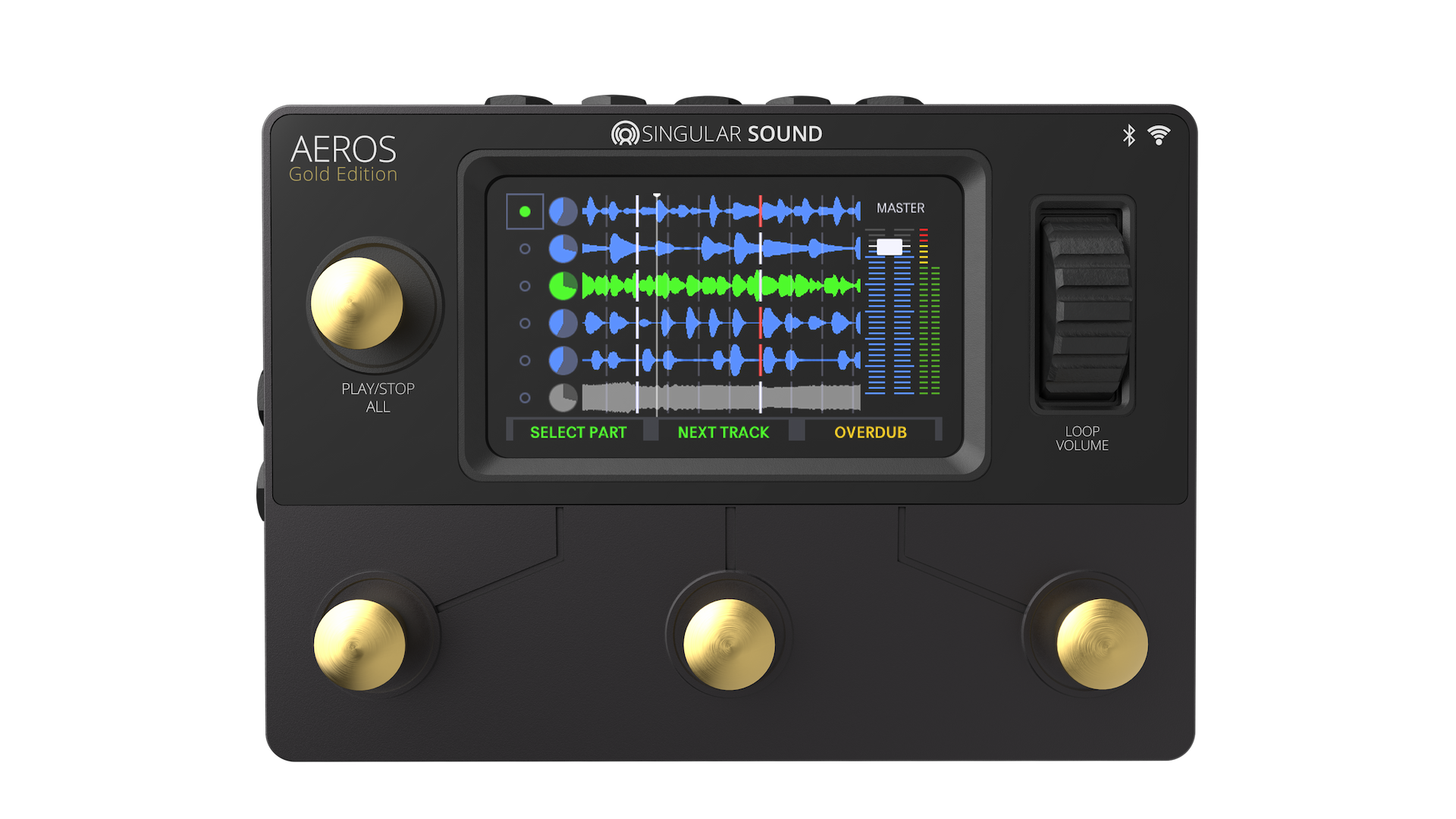 Aeros Gold Edition: Multi-track Looper Pedal with Silent Buttons