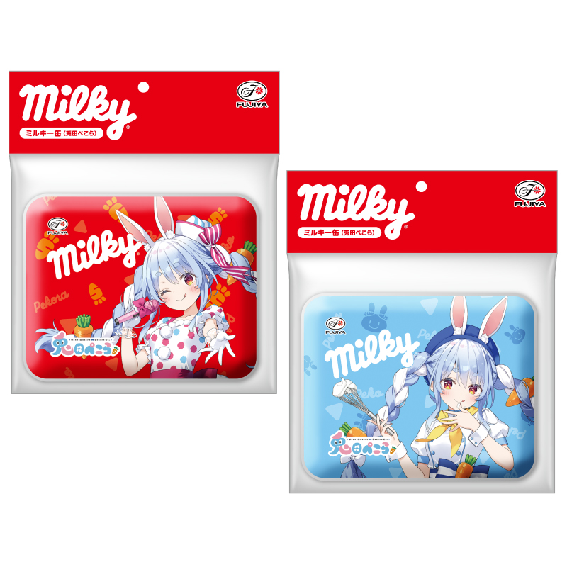 不二家「兎田ぺこら」コラボ ミルキー缶など発売、限定タペストリーや