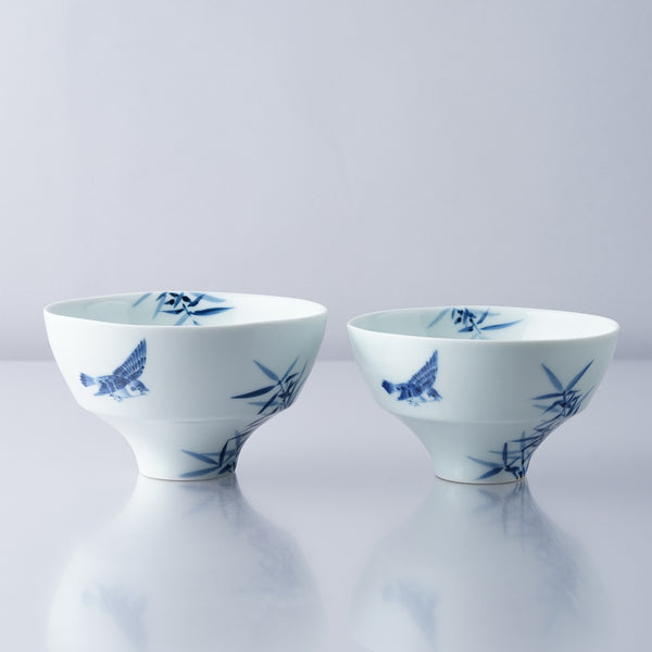 有田焼 染付竹雀紋 ご飯茶碗(大/小) 夫婦茶碗 李荘窯 - Studio1156