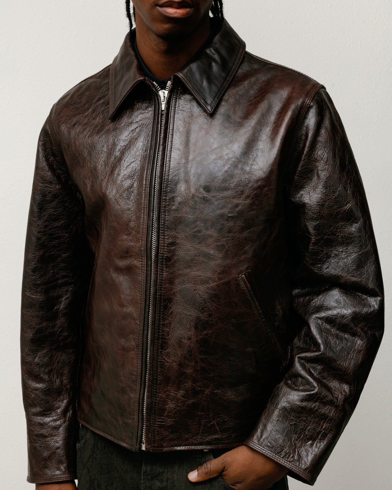 Garage Jacket Leather – Dark Brown | Outerwear | Stüssy