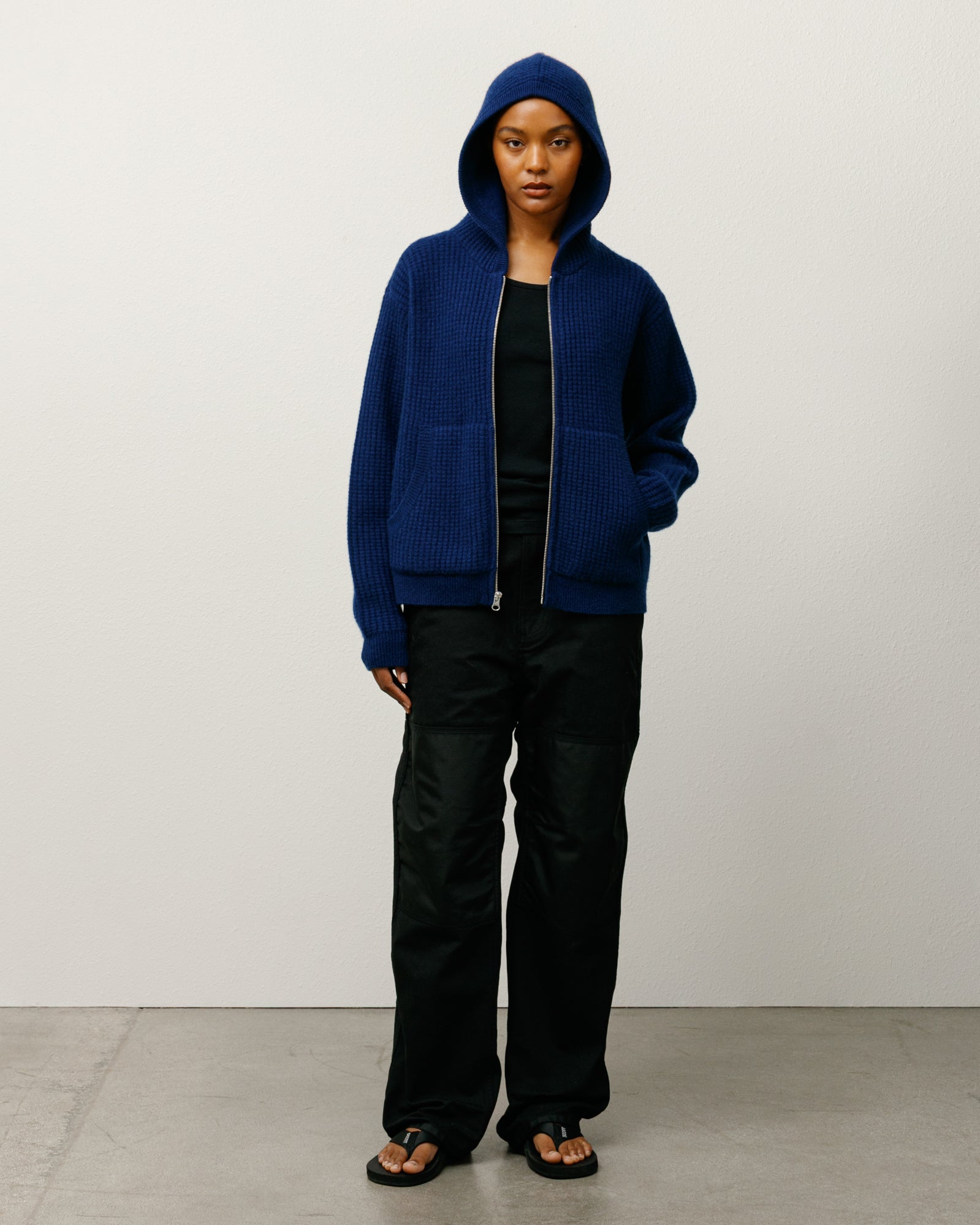 Waffle Cashmere Zip Hood Sweater – Navy | Sweaters & Knits | Stüssy