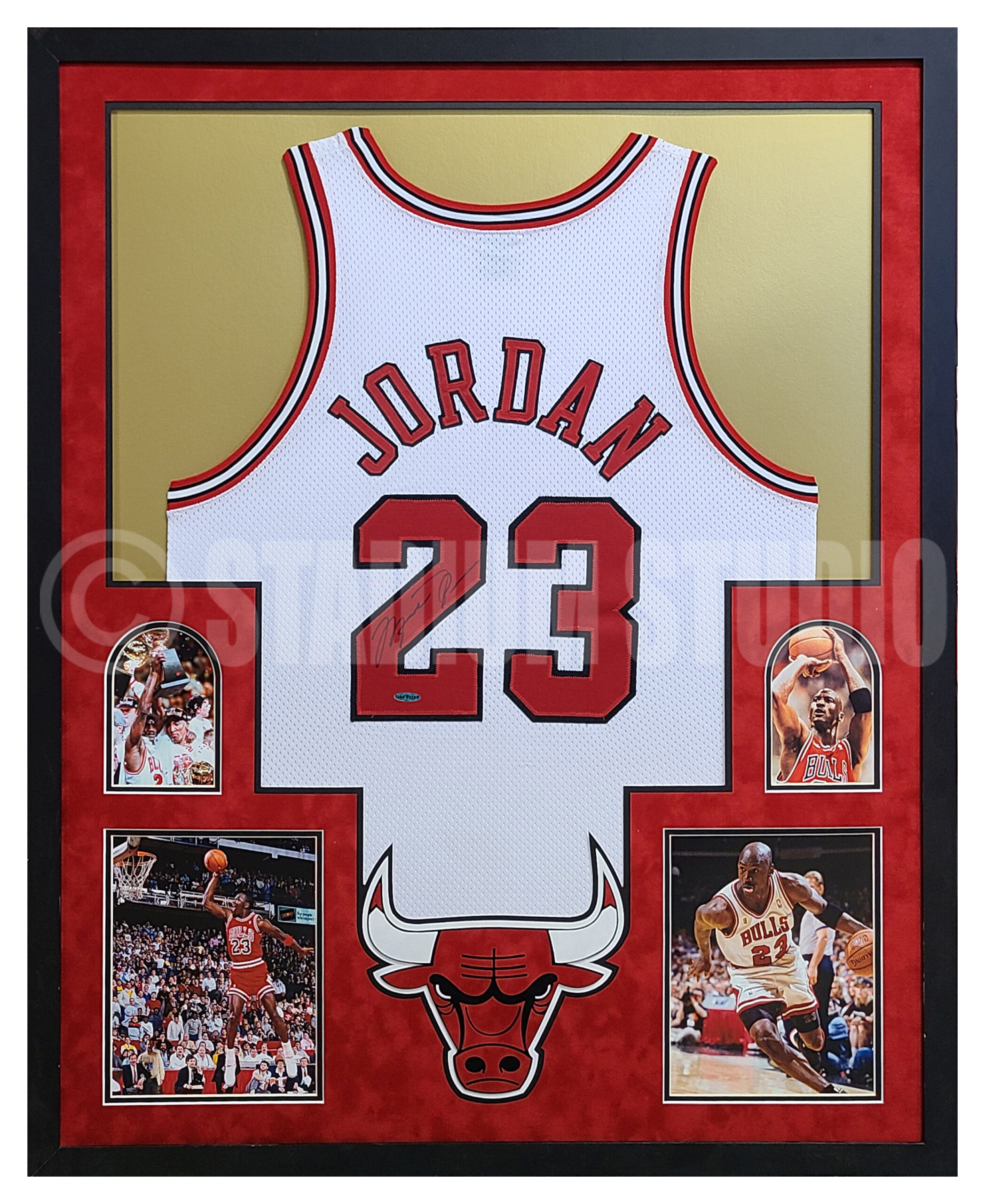 Michael Jordan Autographed Framed Bulls White Jersey - The Stadium