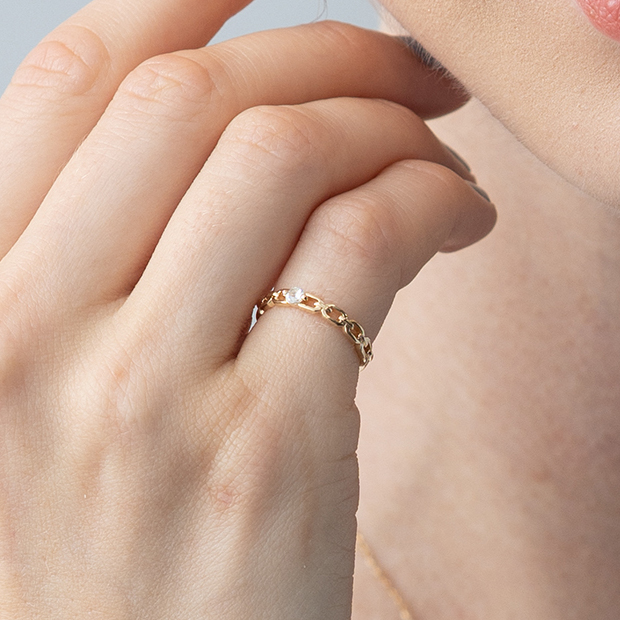 WHITE SAPPHIRE CHAIN PINKIE RING(2JR0570)K10 ピンキーリング