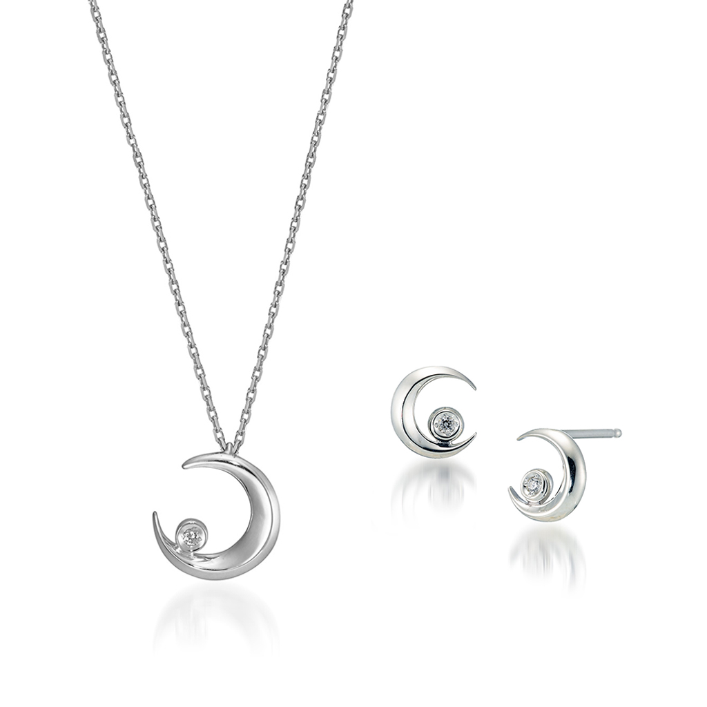 DIAMOND MOONLIGHT NECKLACE/ PIERCED EARRINGS(2SN1626_2SP0874)SV925