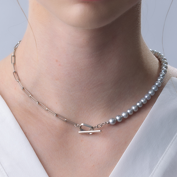 GRAY PEARL LINKS NECKLACE(S)(2SN1633)SV925 ネックレス｜スター