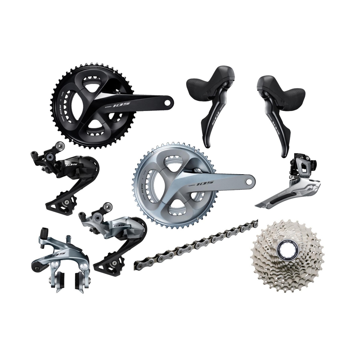 Shimano 105 R7000 2/11-speed groupset with mechanical rim brakes