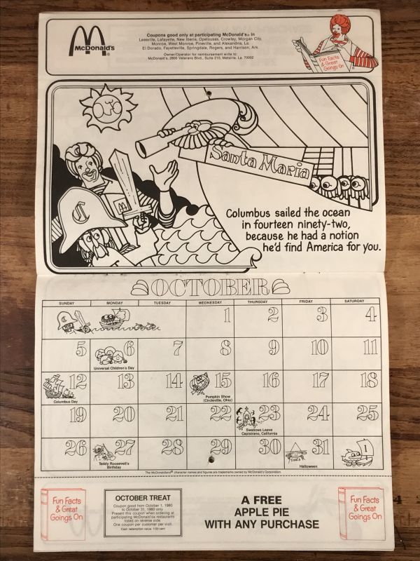 Ronald McDonald “1980” Coloring Calendar マクドナルド ビンテージ
