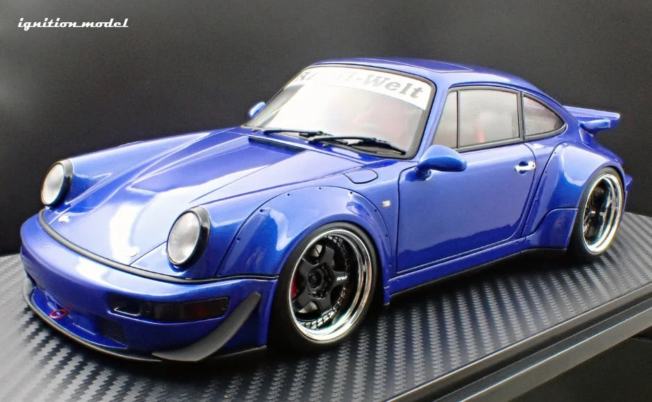 Ignition-Model Porsche 911 964 RWB w/ Whale Tail, Blue Metallic w