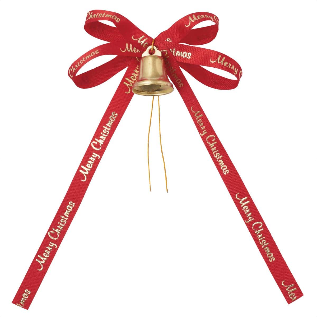 10個 ベル付きプリントリボンボウ レッド