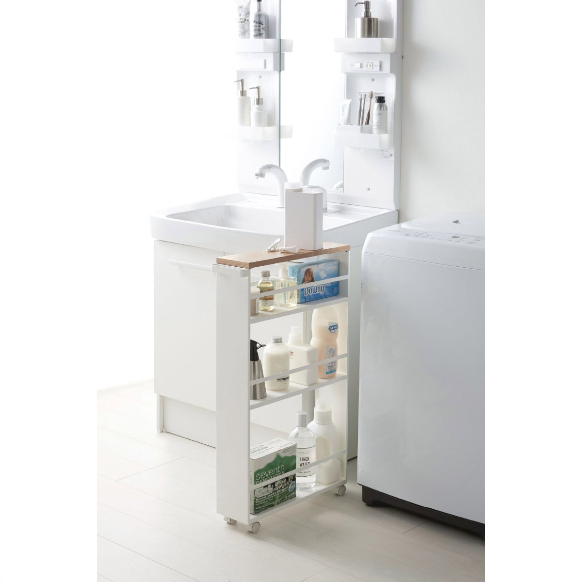 山崎実業 tower ハンドル付きスリムワゴン ホワイト