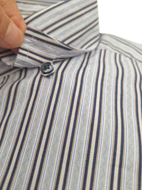ARAMIS(アラミス）高級綿生地使用/日本縫製/グレー×グリーンストライプ