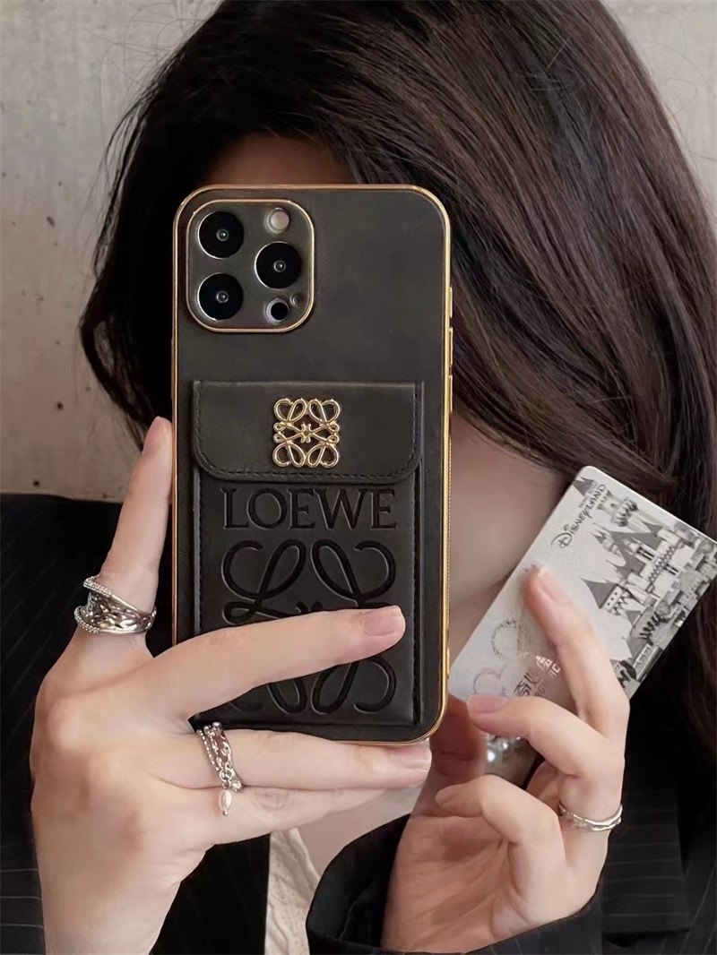 ロエベiphoneケース16/15promax カード 収納 iphone ケース ハイ