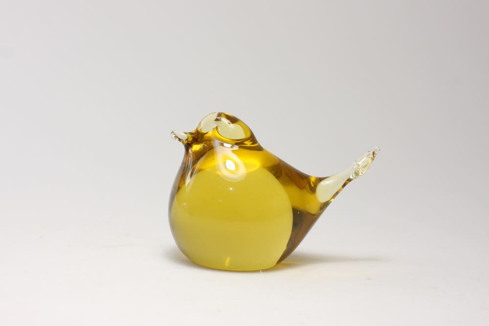 北欧ガラス/ビンテージ/小鳥のオブジェ/FM Ronneby/ライトアンバー