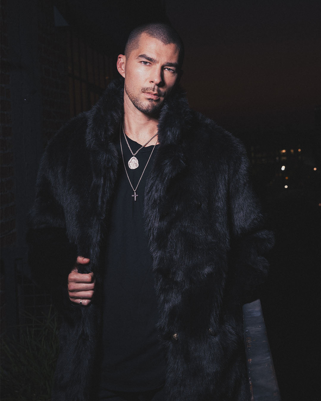 Men's Long Faux Fur Coat | Black Serval - SpiritHoods