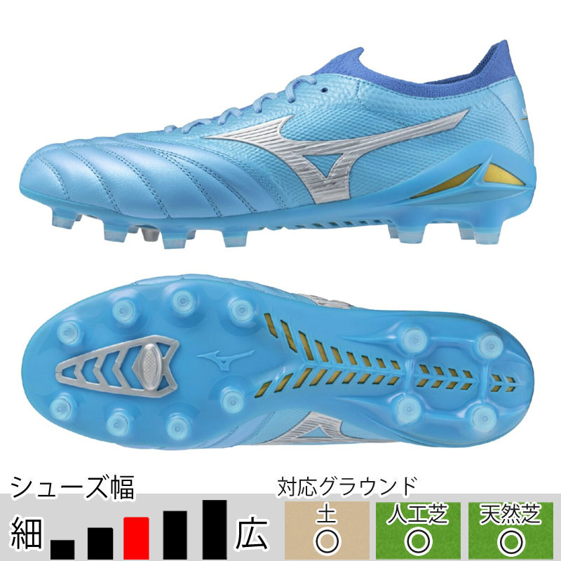 ミズノ モレリア NEO 4 β JAPAN ブルー サッカースパイク 土 人工芝