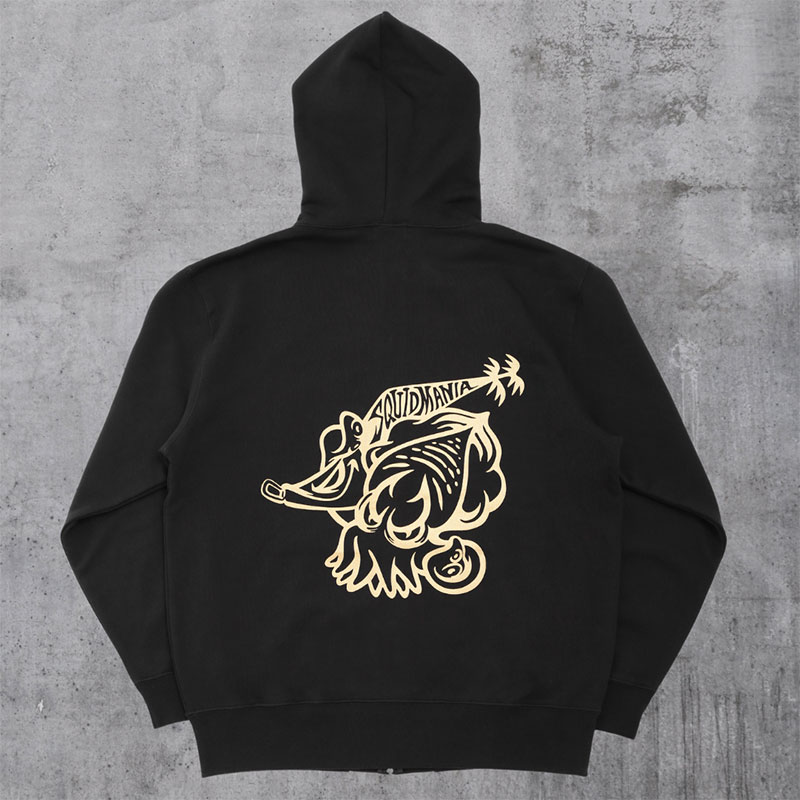 BAD SQUID フルジップ パーカー / 黒金 - エギングショップ SQUID MANIA