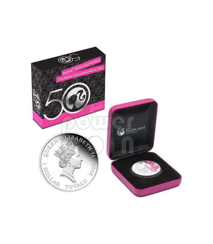 BARBIE 50th Anniversary Mattel Doll Silver Coin 1$ Tuvalu 2009