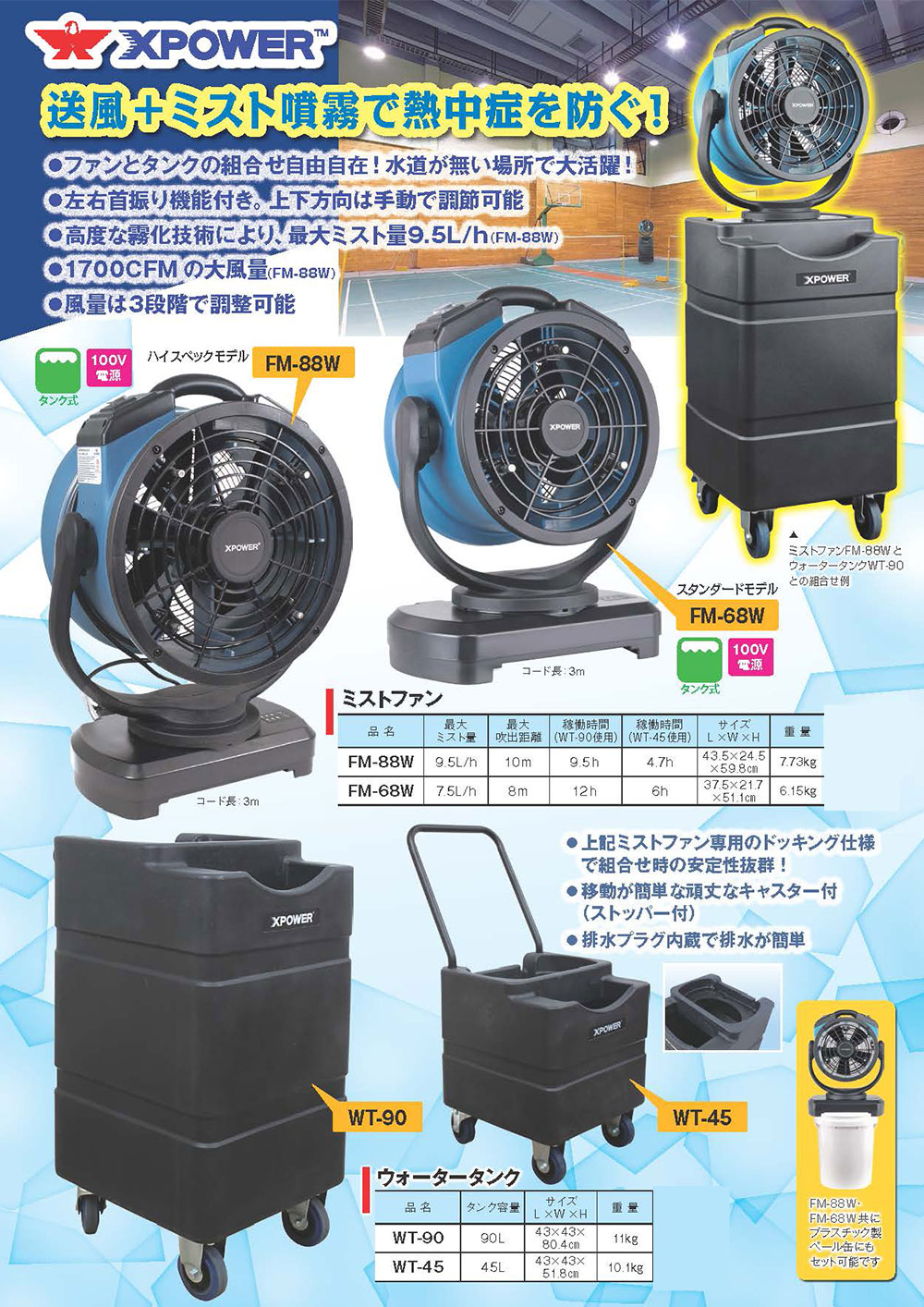 Xパワー ミストファン FM-88W (自給ポンプ付) - 送風とミスト噴霧で