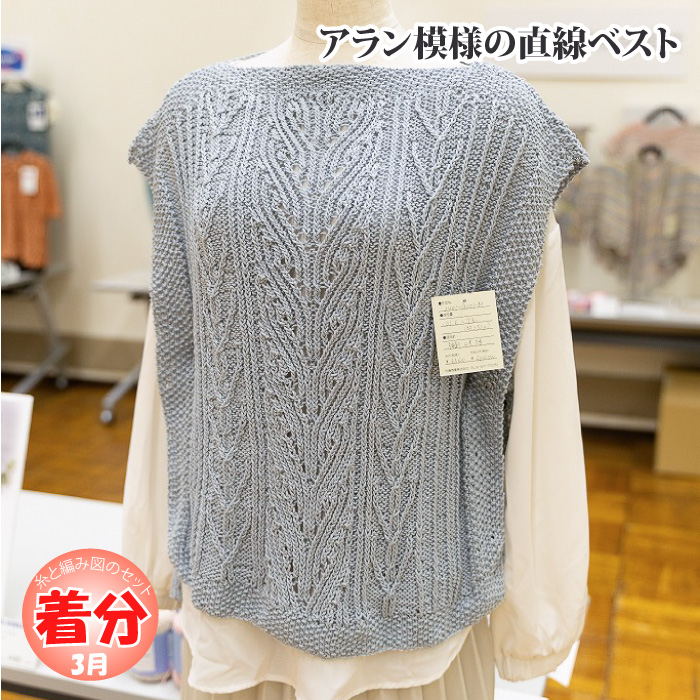アラン模様の直線ベスト｜編み物キット | 毛糸のプロショップ ポプラ本店