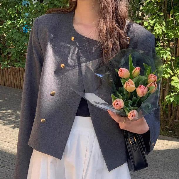 ダブルボタンノーカラージャケット﻿﻿ 6219 - 韓国ファッション通販