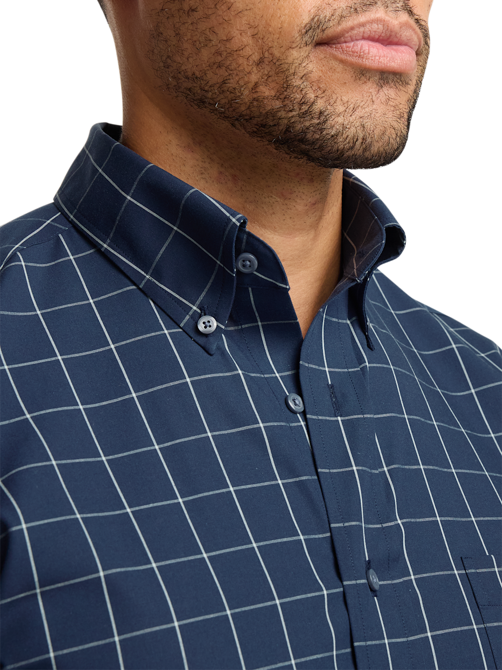 Non-Iron Cotton Windowpane Dress Shirt - Navy – Paul Fredrick