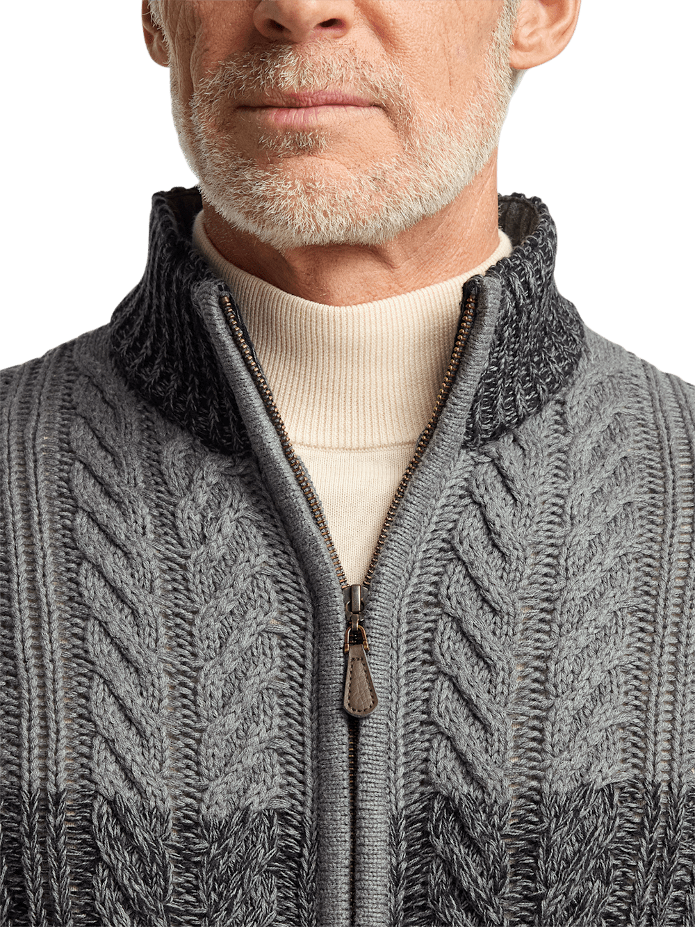 Cotton Cable Full Zip Mock Neck Sweater - Black/grey – Paul Fredrick