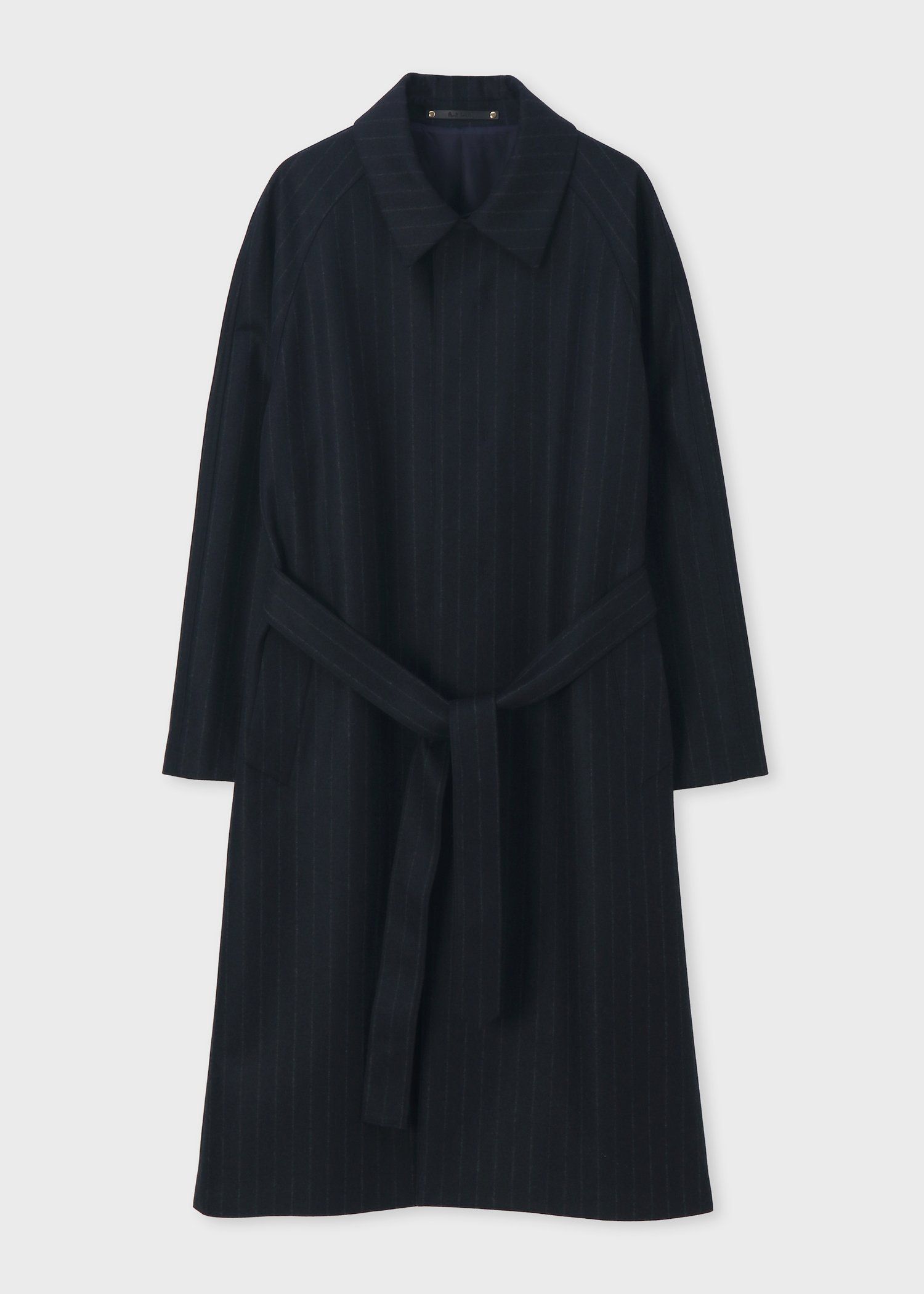 チョークストライプ ロングステンカラーコート（ネイビー） ｜ポール