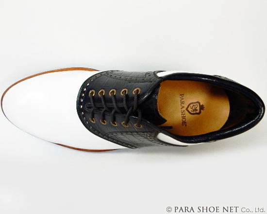 PARASHOE ハンドメイド 本革 クラシック ゴルフシューズ サドル（白/黒