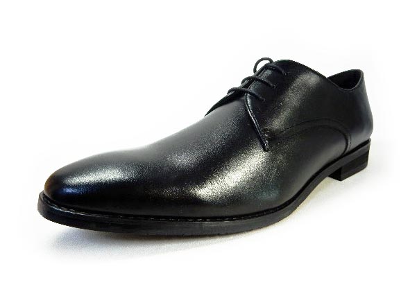 PARASHOE 本革 プレーントゥ ビジネスシューズ 黒 幅広甲高 ワイズ4E