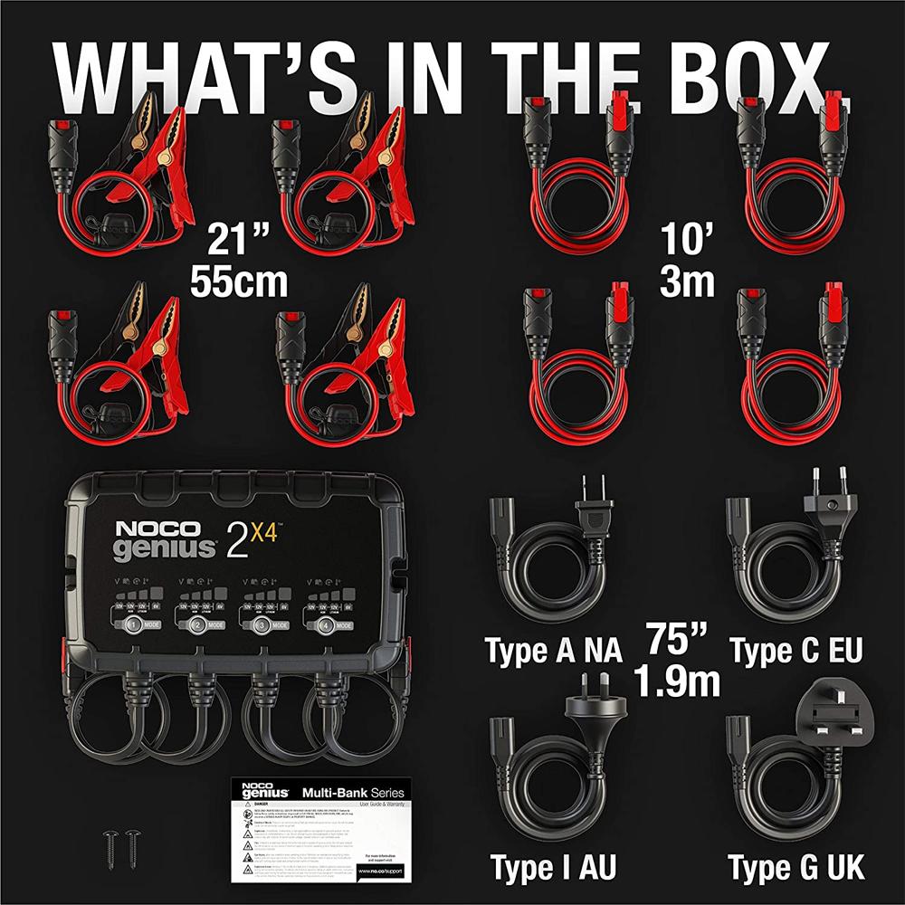 NOCO GENIUS2X4 4-Bank, 8-Amp (2A per bank) Battery Charger